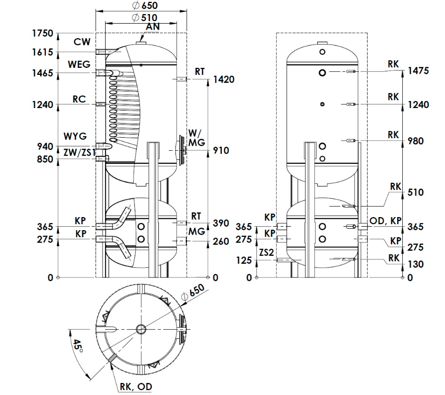 Zásobník teplej vody s akumulačnou nádobou WGJ-PCB 180-80 2,45m2